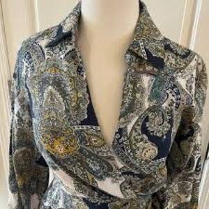 Magaschoni Blue and Green Paisley Button Down Shirt